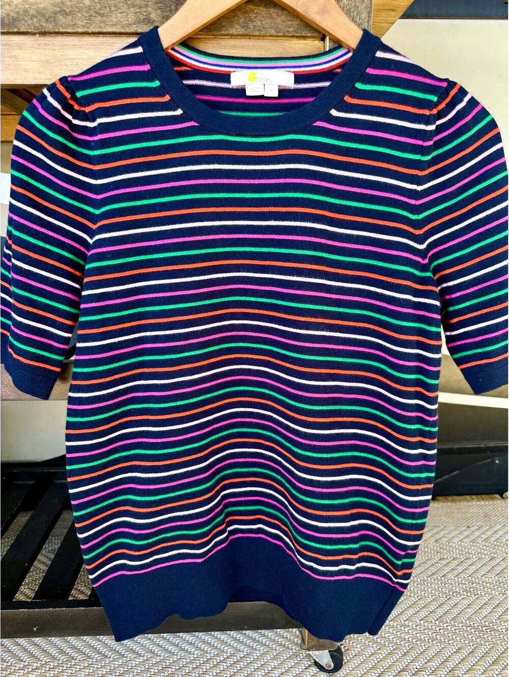 Boden Women’s S Knit Crew Neck Short Sleeve Pullover Sweater Navy Stripe